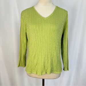 Pursuits, ltd. Sweater Womens Size XL Silk Blend Vneck Cable Knit Pullover Green